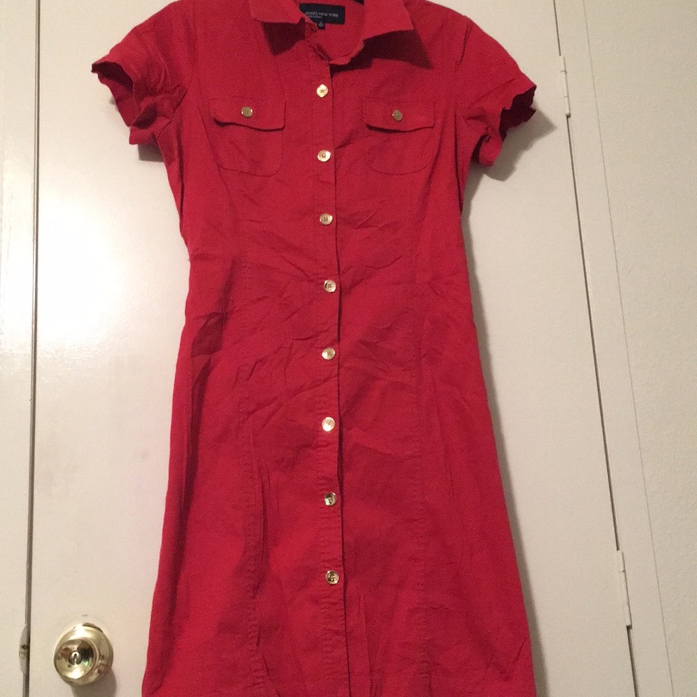 Beautiful red dress gold buttons